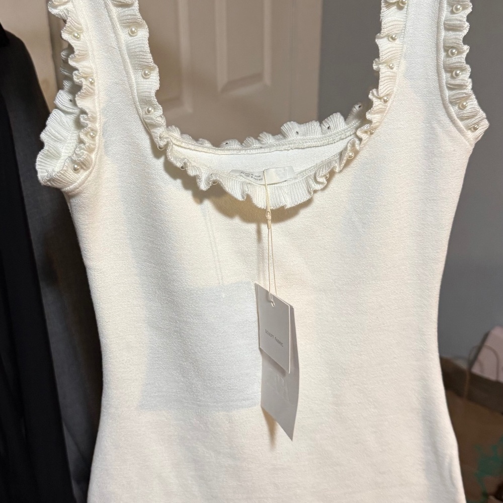 Zara White Pearl Knit Mini Dress